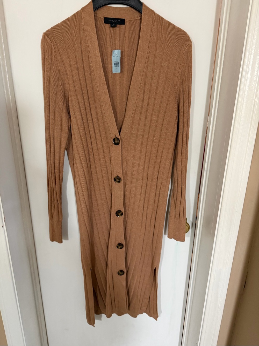 Banana Republic Tan Ribbed Button-Front Knit Cardigan Dress